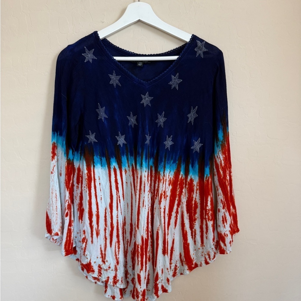 Greater Good Patriotic Boho Star Print American Flag Women's Top Small